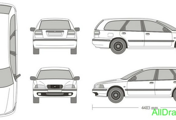 Volvo V40 (1996) (Вольво В40 (1996)) - чертежи (рисунки) автомобиля
